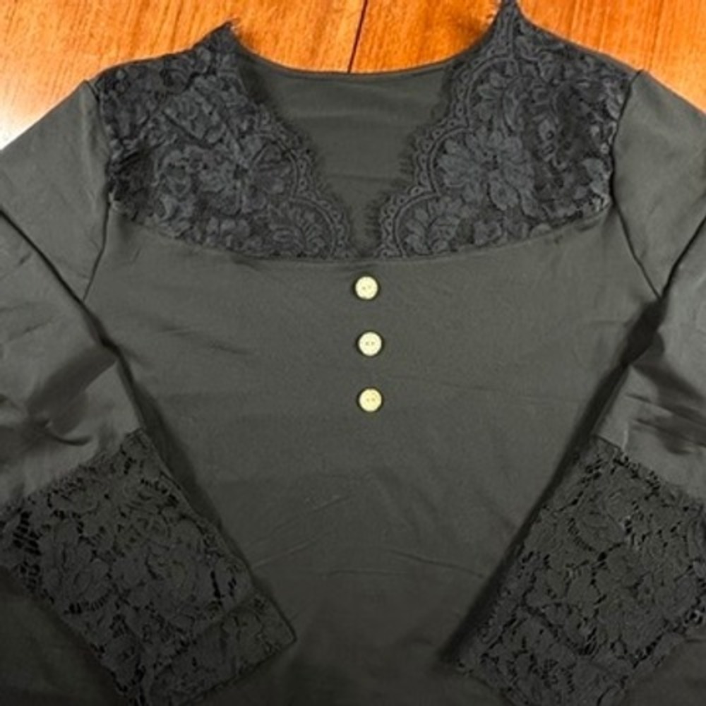 Black Lace Trim Tunic Womens 4XL‎ Witchy Goth Whimsigoth Festival Dark Romantic